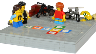 Hopscotch with the kids in this cute Lego scene